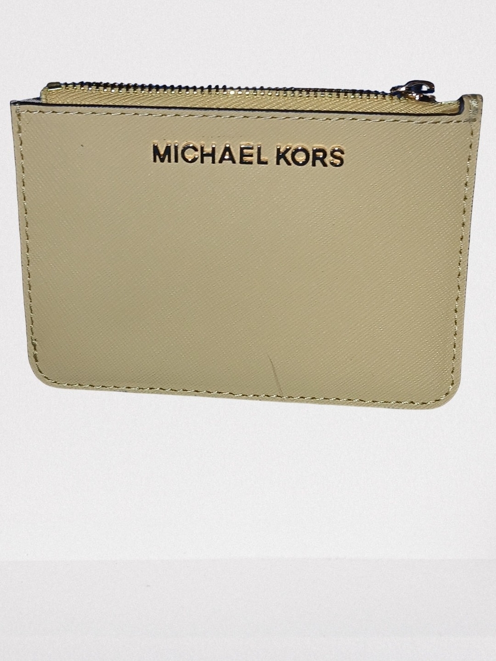 Michael Kors Zip Card Case in Light Yellow with Gold Logo